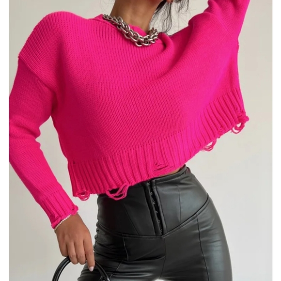 Signature8 Sweaters - SIGNATURE8‎ Knitted Oversized Cropped Sweater.